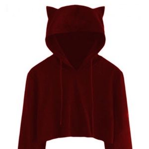Red Cat Eared Crop Hoodie